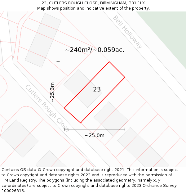 23, CUTLERS ROUGH CLOSE, BIRMINGHAM, B31 1LX: Plot and title map
