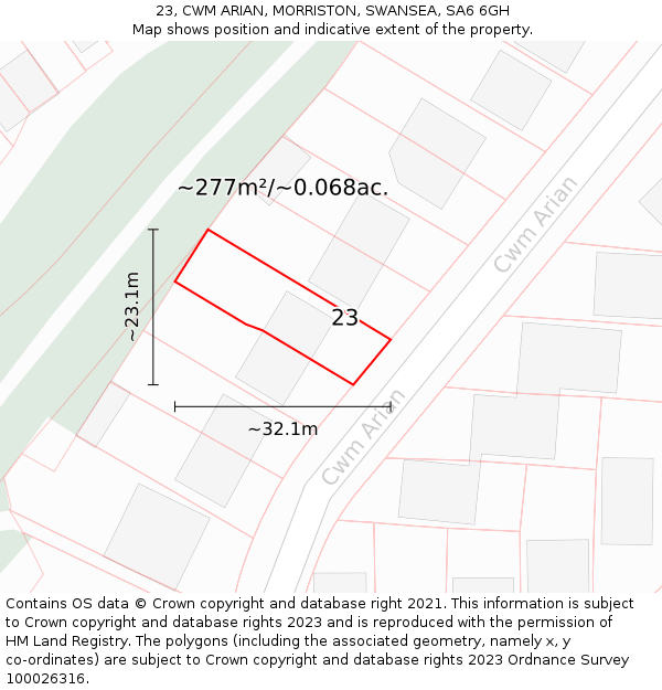 23, CWM ARIAN, MORRISTON, SWANSEA, SA6 6GH: Plot and title map