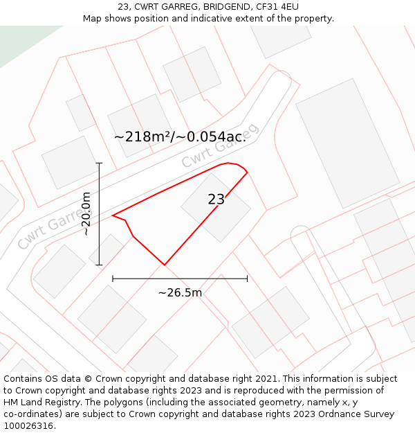 23, CWRT GARREG, BRIDGEND, CF31 4EU: Plot and title map