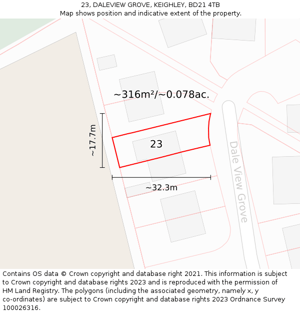 23, DALEVIEW GROVE, KEIGHLEY, BD21 4TB: Plot and title map