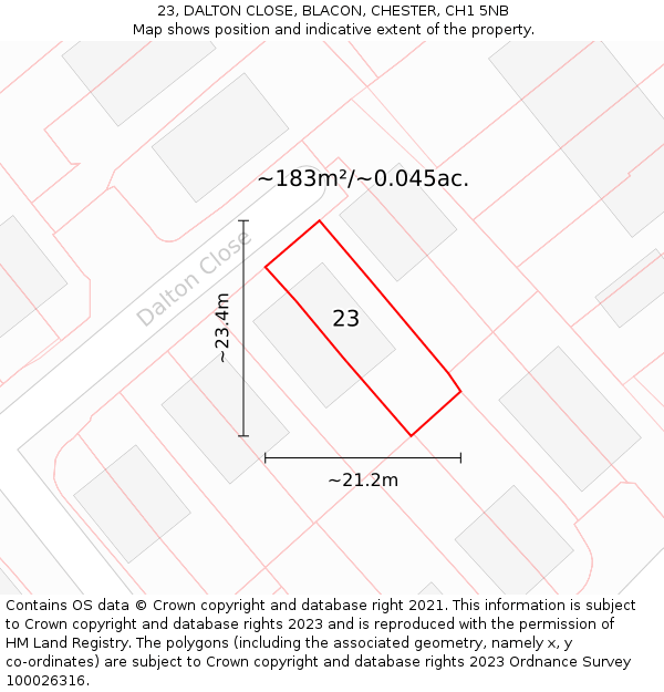 23, DALTON CLOSE, BLACON, CHESTER, CH1 5NB: Plot and title map