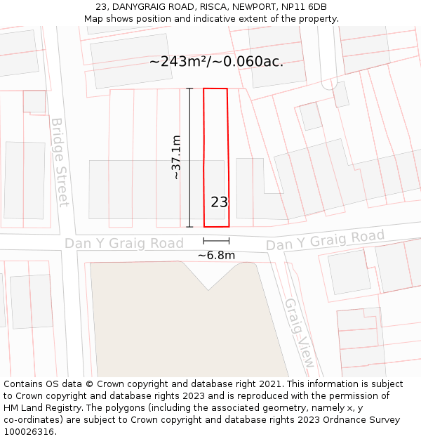 23, DANYGRAIG ROAD, RISCA, NEWPORT, NP11 6DB: Plot and title map