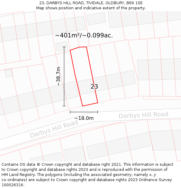 23, DARBYS HILL ROAD, TIVIDALE, OLDBURY, B69 1SE: Plot and title map