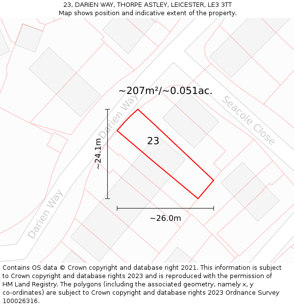 23, DARIEN WAY, THORPE ASTLEY, LEICESTER, LE3 3TT: Plot and title map