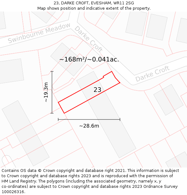 23, DARKE CROFT, EVESHAM, WR11 2SG: Plot and title map
