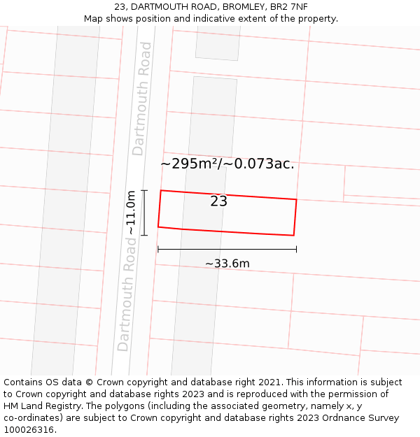 23, DARTMOUTH ROAD, BROMLEY, BR2 7NF: Plot and title map