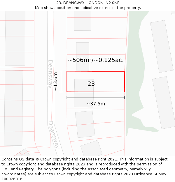 23, DEANSWAY, LONDON, N2 0NF: Plot and title map