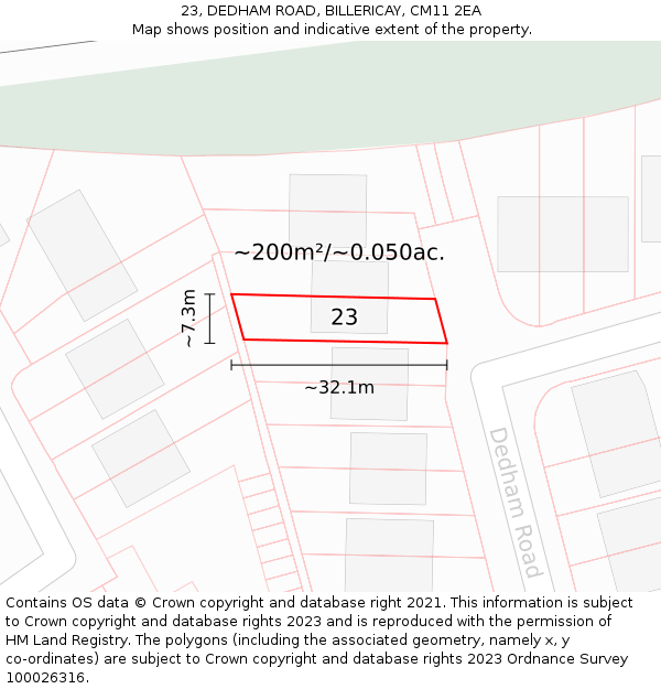 23, DEDHAM ROAD, BILLERICAY, CM11 2EA: Plot and title map