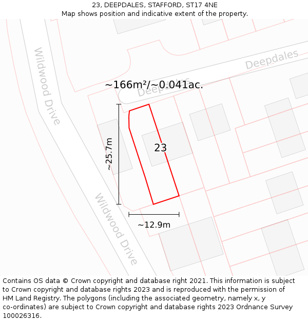 23, DEEPDALES, STAFFORD, ST17 4NE: Plot and title map