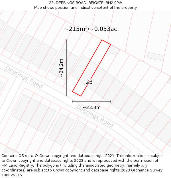23, DEERINGS ROAD, REIGATE, RH2 0PW: Plot and title map