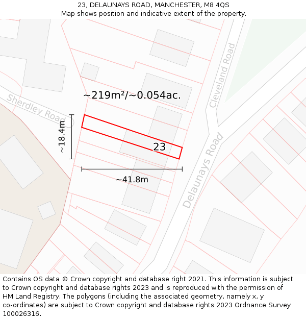 23, DELAUNAYS ROAD, MANCHESTER, M8 4QS: Plot and title map