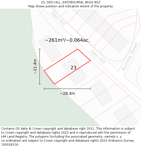 23, DEN HILL, EASTBOURNE, BN20 8SZ: Plot and title map