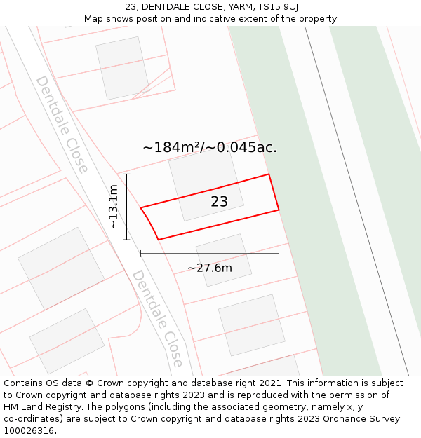 23, DENTDALE CLOSE, YARM, TS15 9UJ: Plot and title map
