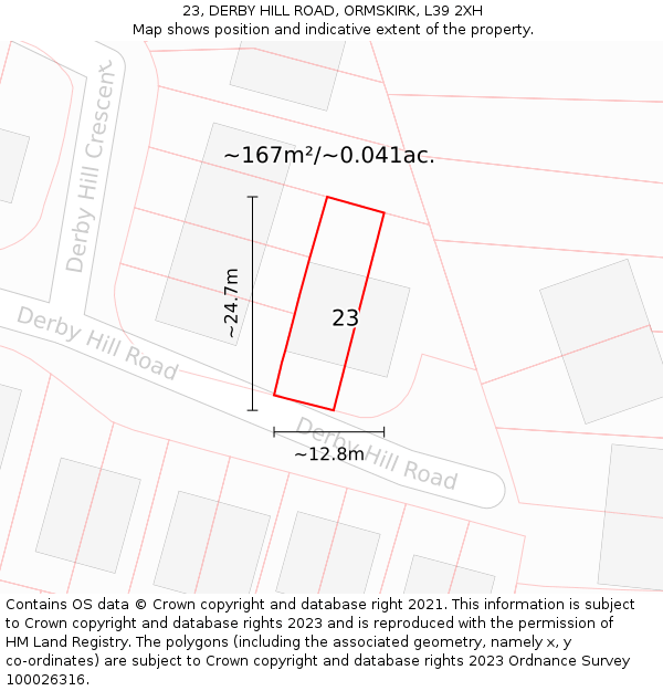23, DERBY HILL ROAD, ORMSKIRK, L39 2XH: Plot and title map