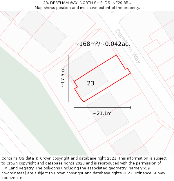 23, DEREHAM WAY, NORTH SHIELDS, NE29 8BU: Plot and title map