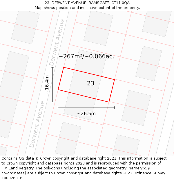 23, DERWENT AVENUE, RAMSGATE, CT11 0QA: Plot and title map