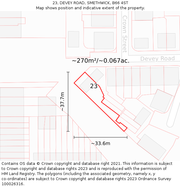 23, DEVEY ROAD, SMETHWICK, B66 4ST: Plot and title map
