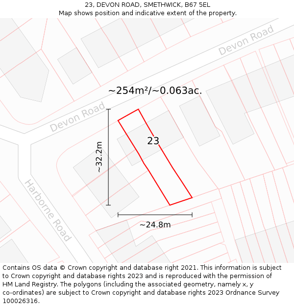 23, DEVON ROAD, SMETHWICK, B67 5EL: Plot and title map