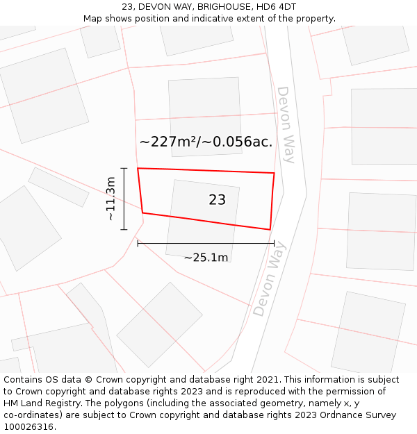 23, DEVON WAY, BRIGHOUSE, HD6 4DT: Plot and title map
