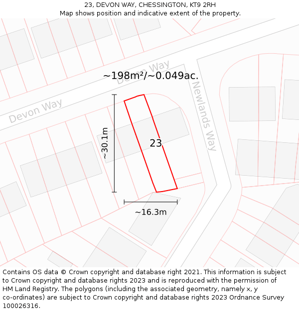 23, DEVON WAY, CHESSINGTON, KT9 2RH: Plot and title map