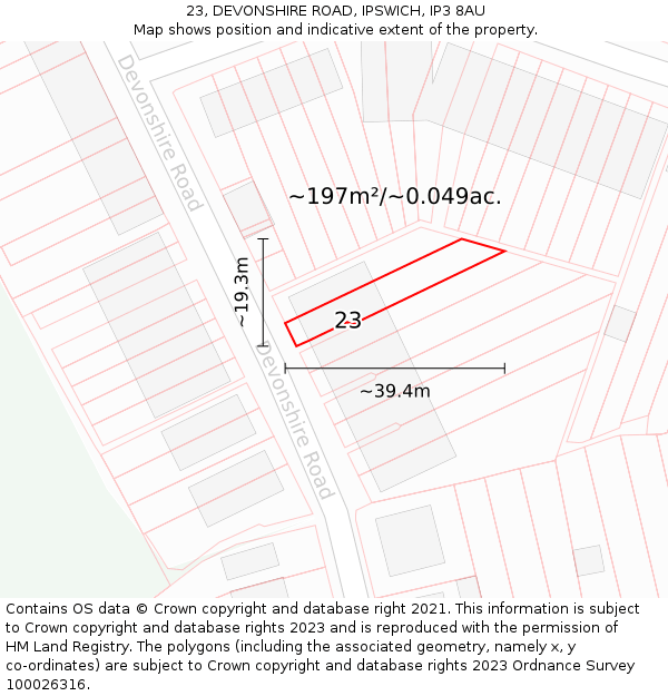 23, DEVONSHIRE ROAD, IPSWICH, IP3 8AU: Plot and title map