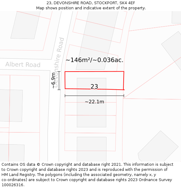 23, DEVONSHIRE ROAD, STOCKPORT, SK4 4EF: Plot and title map
