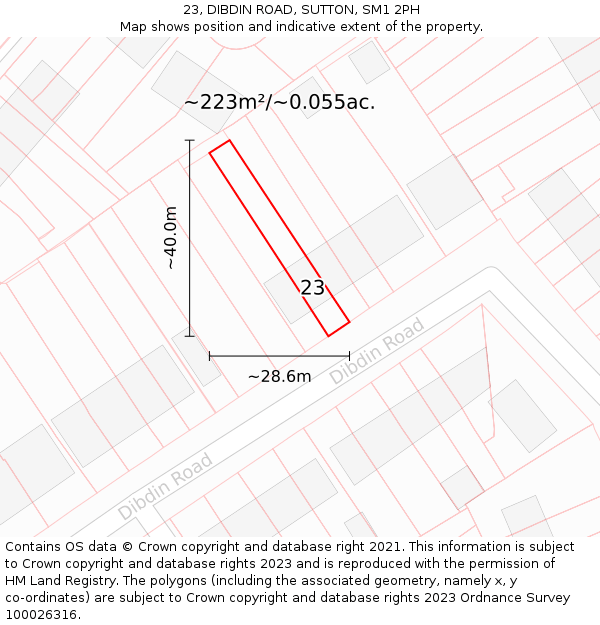 23, DIBDIN ROAD, SUTTON, SM1 2PH: Plot and title map