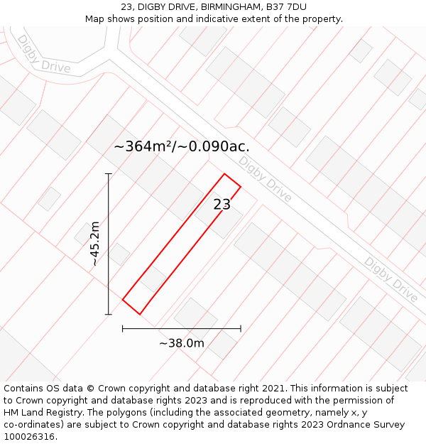 23, DIGBY DRIVE, BIRMINGHAM, B37 7DU: Plot and title map