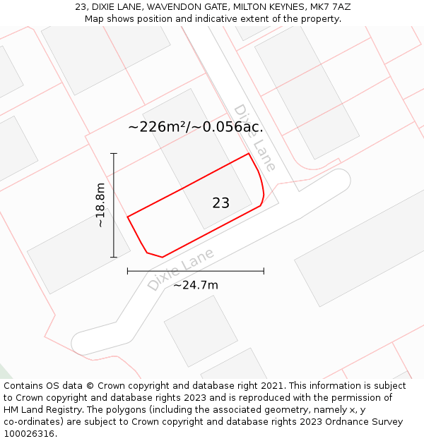 23, DIXIE LANE, WAVENDON GATE, MILTON KEYNES, MK7 7AZ: Plot and title map