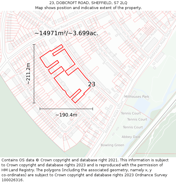 23, DOBCROFT ROAD, SHEFFIELD, S7 2LQ: Plot and title map