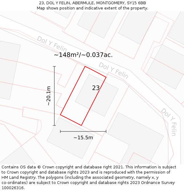 23, DOL Y FELIN, ABERMULE, MONTGOMERY, SY15 6BB: Plot and title map