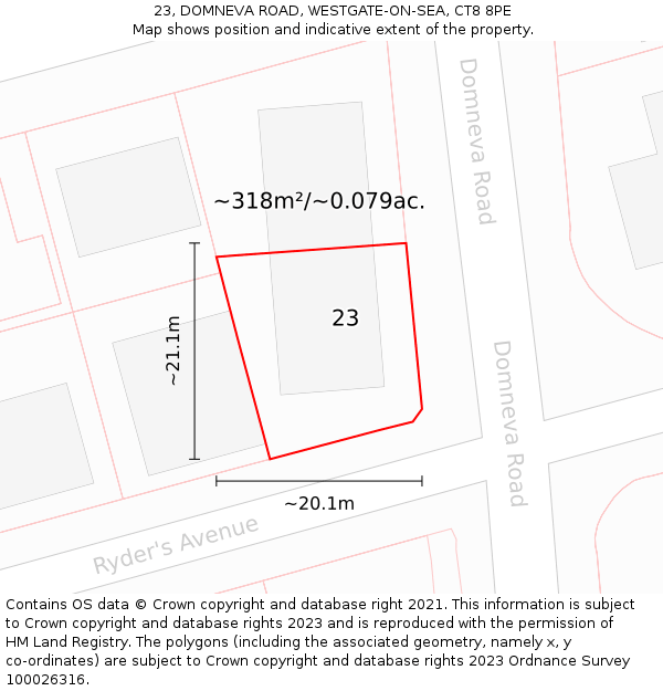 23, DOMNEVA ROAD, WESTGATE-ON-SEA, CT8 8PE: Plot and title map
