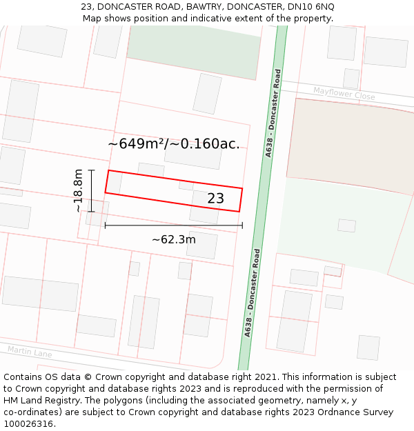 23, DONCASTER ROAD, BAWTRY, DONCASTER, DN10 6NQ: Plot and title map