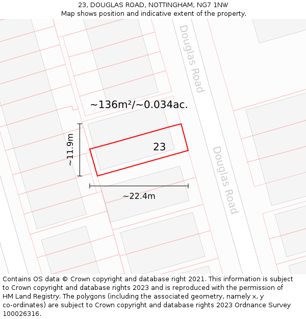 23, DOUGLAS ROAD, NOTTINGHAM, NG7 1NW: Plot and title map