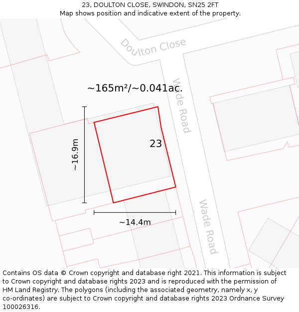 23, DOULTON CLOSE, SWINDON, SN25 2FT: Plot and title map