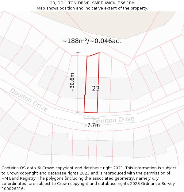 23, DOULTON DRIVE, SMETHWICK, B66 1RA: Plot and title map