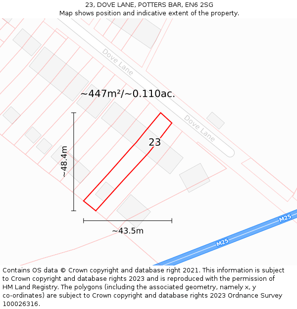 23, DOVE LANE, POTTERS BAR, EN6 2SG: Plot and title map