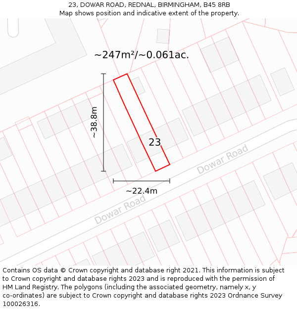 23, DOWAR ROAD, REDNAL, BIRMINGHAM, B45 8RB: Plot and title map