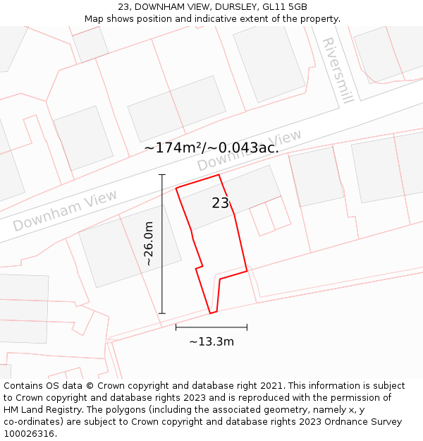 23, DOWNHAM VIEW, DURSLEY, GL11 5GB: Plot and title map
