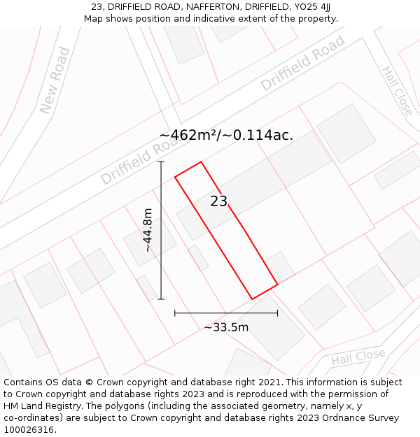 23, DRIFFIELD ROAD, NAFFERTON, DRIFFIELD, YO25 4JJ: Plot and title map