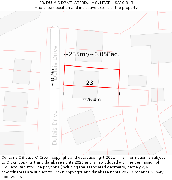 23, DULAIS DRIVE, ABERDULAIS, NEATH, SA10 8HB: Plot and title map