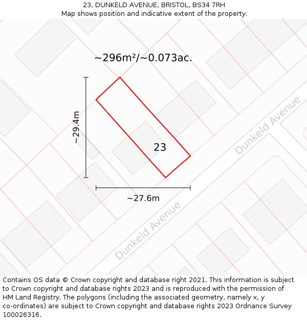23, DUNKELD AVENUE, BRISTOL, BS34 7RH: Plot and title map