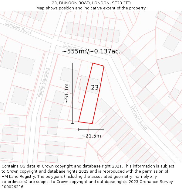 23, DUNOON ROAD, LONDON, SE23 3TD: Plot and title map
