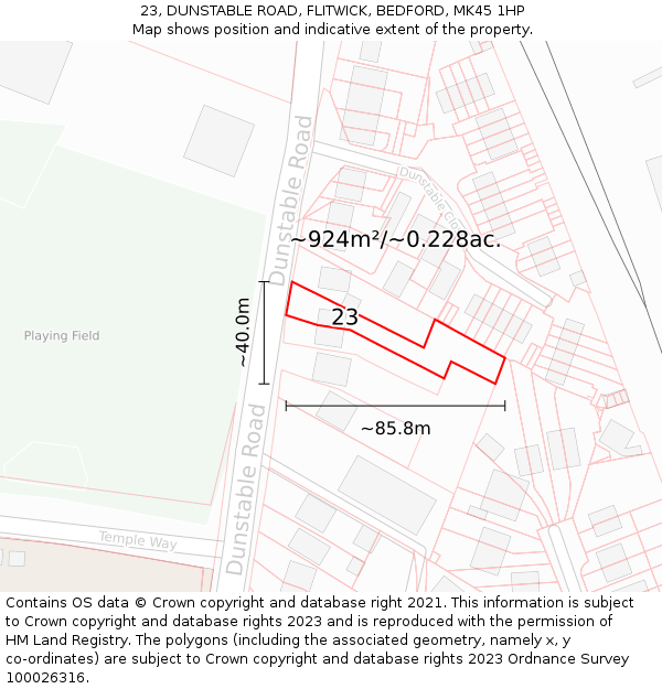 23, DUNSTABLE ROAD, FLITWICK, BEDFORD, MK45 1HP: Plot and title map