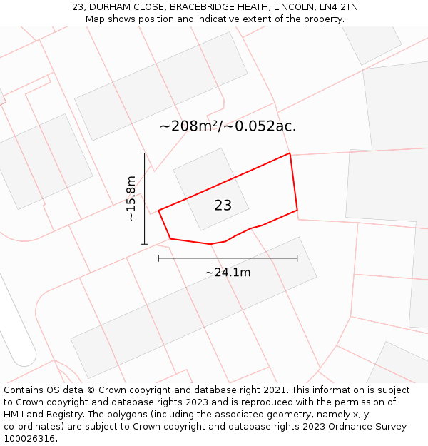 23, DURHAM CLOSE, BRACEBRIDGE HEATH, LINCOLN, LN4 2TN: Plot and title map