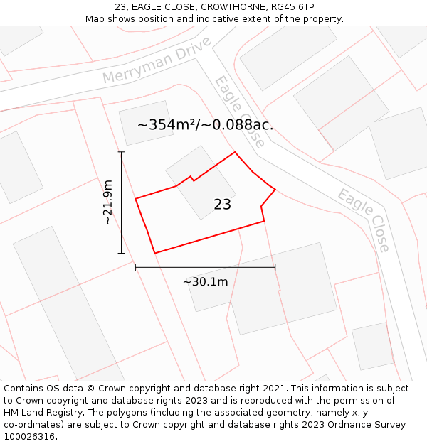 23, EAGLE CLOSE, CROWTHORNE, RG45 6TP: Plot and title map