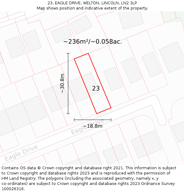 23, EAGLE DRIVE, WELTON, LINCOLN, LN2 3LP: Plot and title map