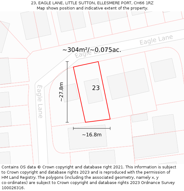 23, EAGLE LANE, LITTLE SUTTON, ELLESMERE PORT, CH66 1RZ: Plot and title map