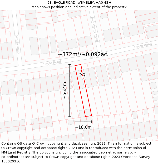 23, EAGLE ROAD, WEMBLEY, HA0 4SH: Plot and title map