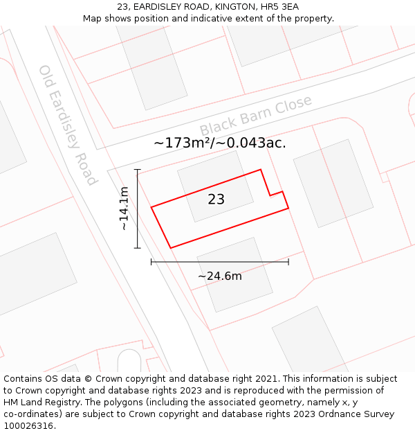 23, EARDISLEY ROAD, KINGTON, HR5 3EA: Plot and title map